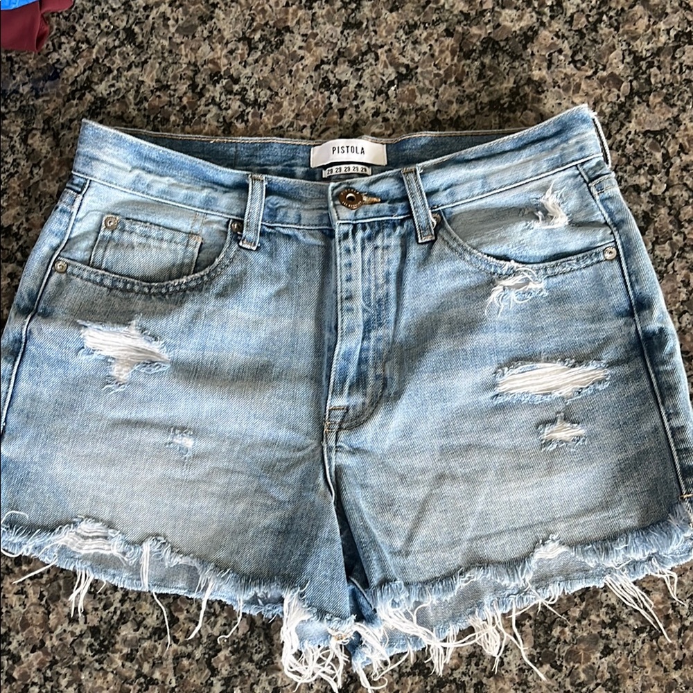 Pistola Women's Distressed Denim Shorts - Blue